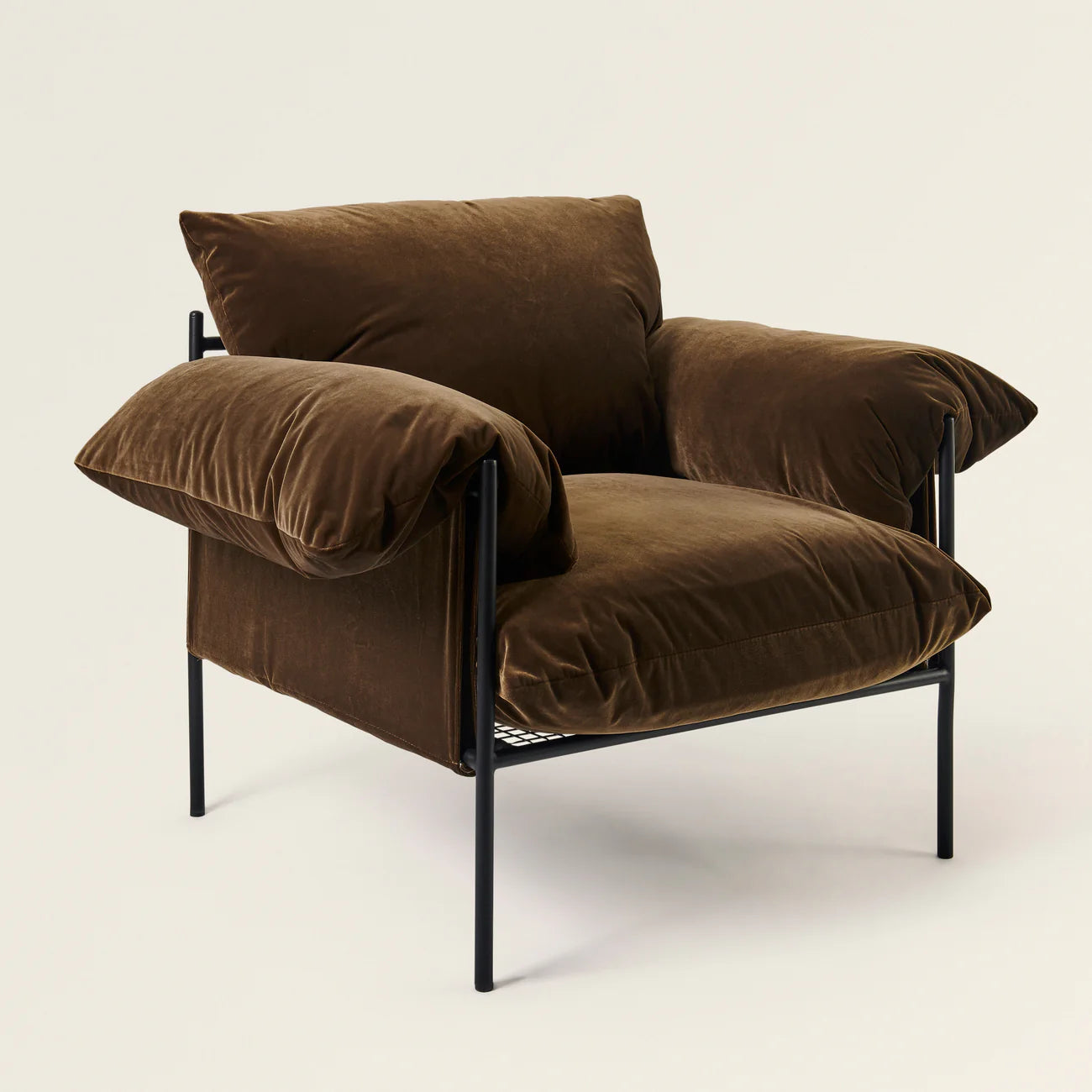 Metal and Velvet Lounge Chair