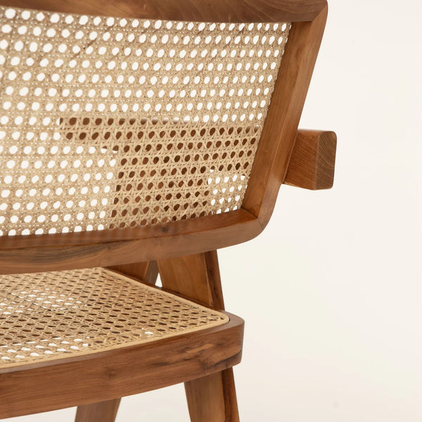 Cane Rattan Dining Chair with Arms - Natural