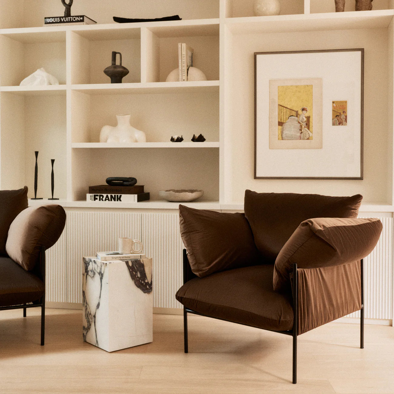 Metal and Velvet Lounge Chair