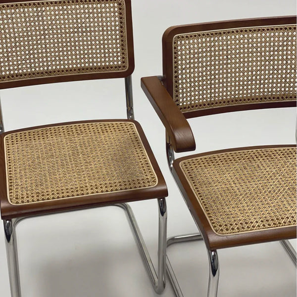 Chrome & Cane Dining Chair with Arms - Dark Oak