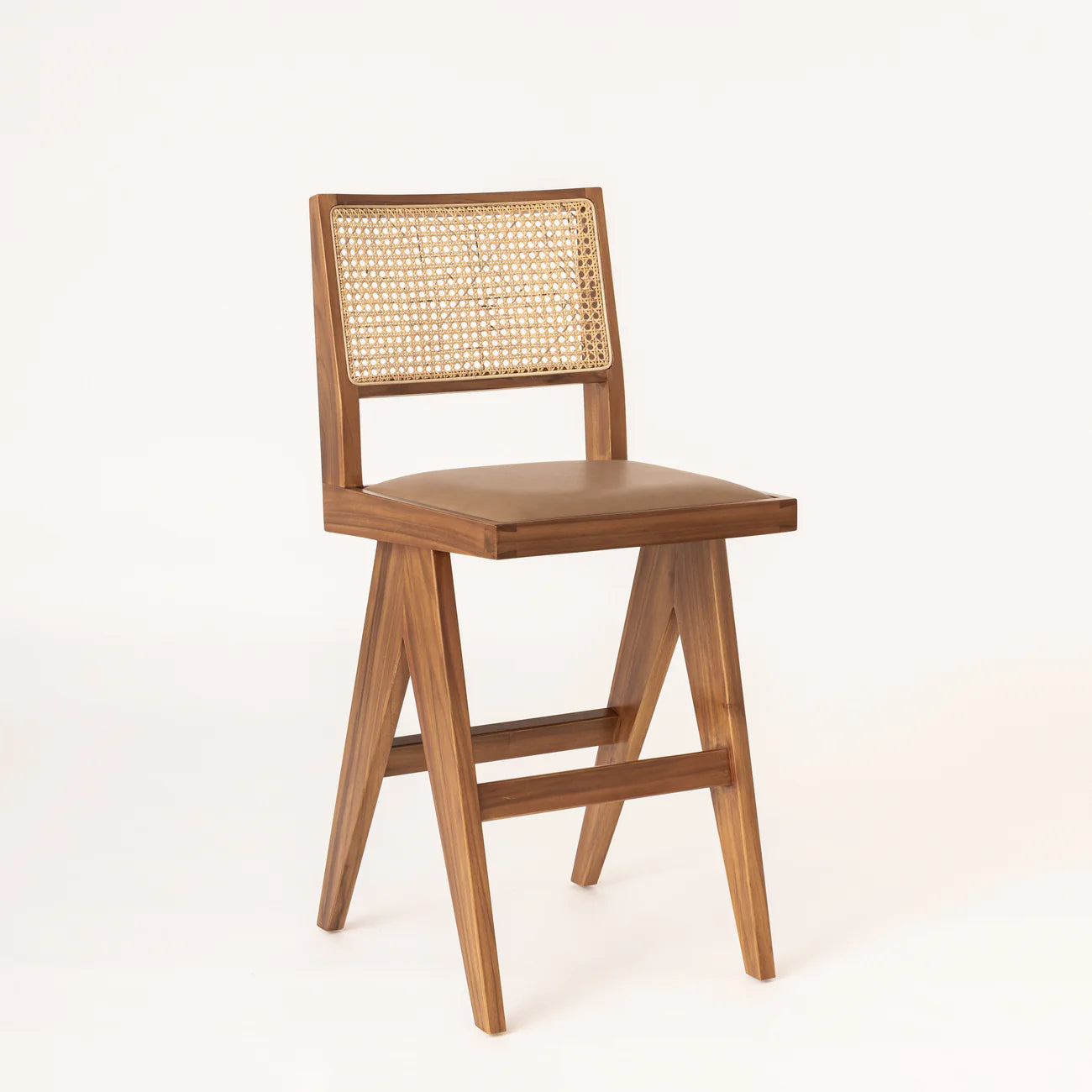 Cane & Upholstered Bar Stool - Natural
