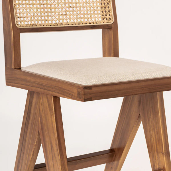 Cane & Upholstered Bar Stool - Natural