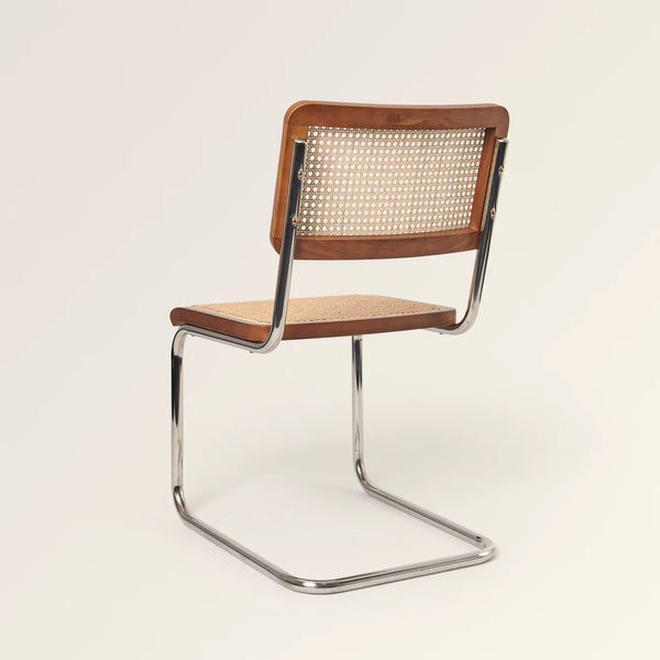 Chrome & Cane Dining Chair - Dark Oak