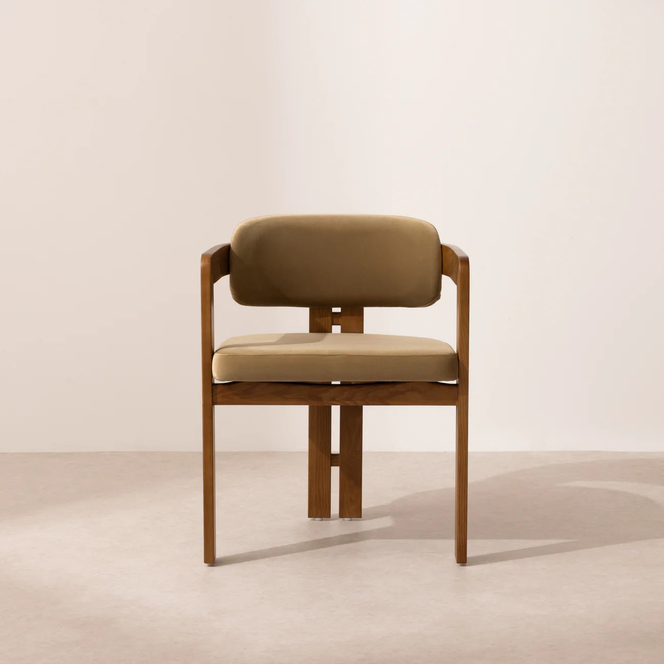 Curved Walnut Dining Chair - Sage Velvet
