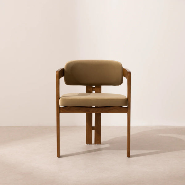 Curved Walnut Dining Chair - Sage Velvet
