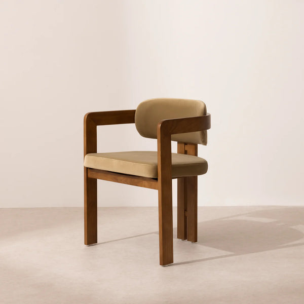 Curved Walnut Dining Chair - Sage Velvet