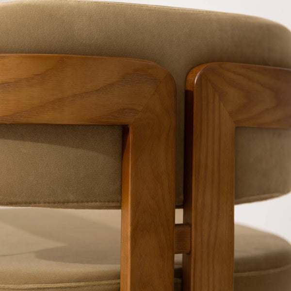 Curved Walnut Dining Chair - Sage Velvet