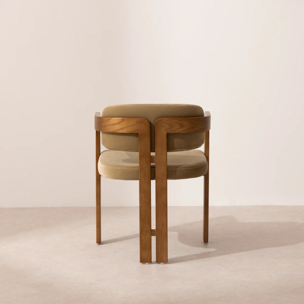 Curved Walnut Dining Chair - Sage Velvet