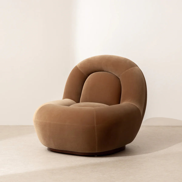 Velvet Lounge Chair with Walnut Plinth