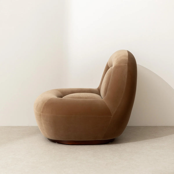 Velvet Lounge Chair with Walnut Plinth