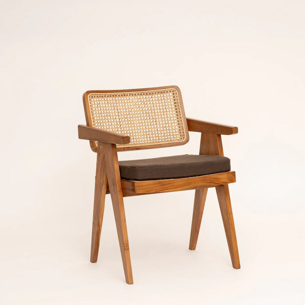 Cane Rattan Dining Chair with Arms - Natural